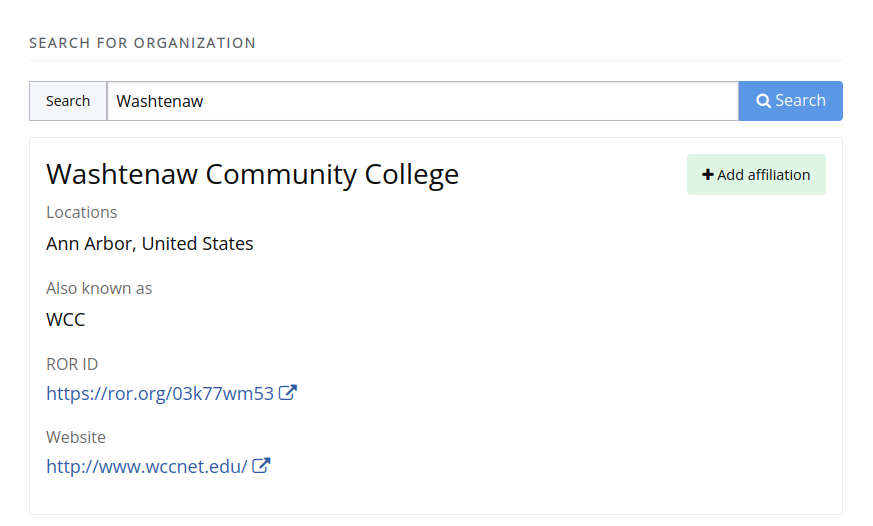 ROR-powered search for an organization in Janeway.