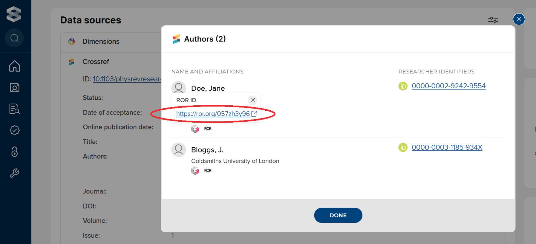 ROR in Symplectic Elements for an author affiliation.