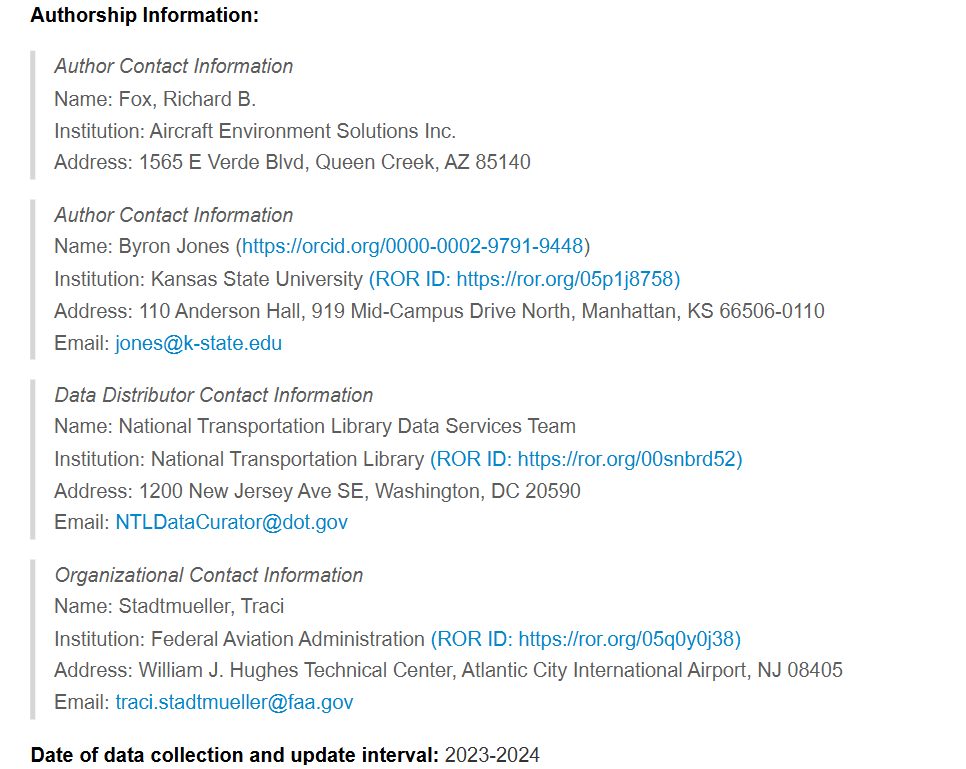 ROR IDs being used for organizations in a dataset's README file