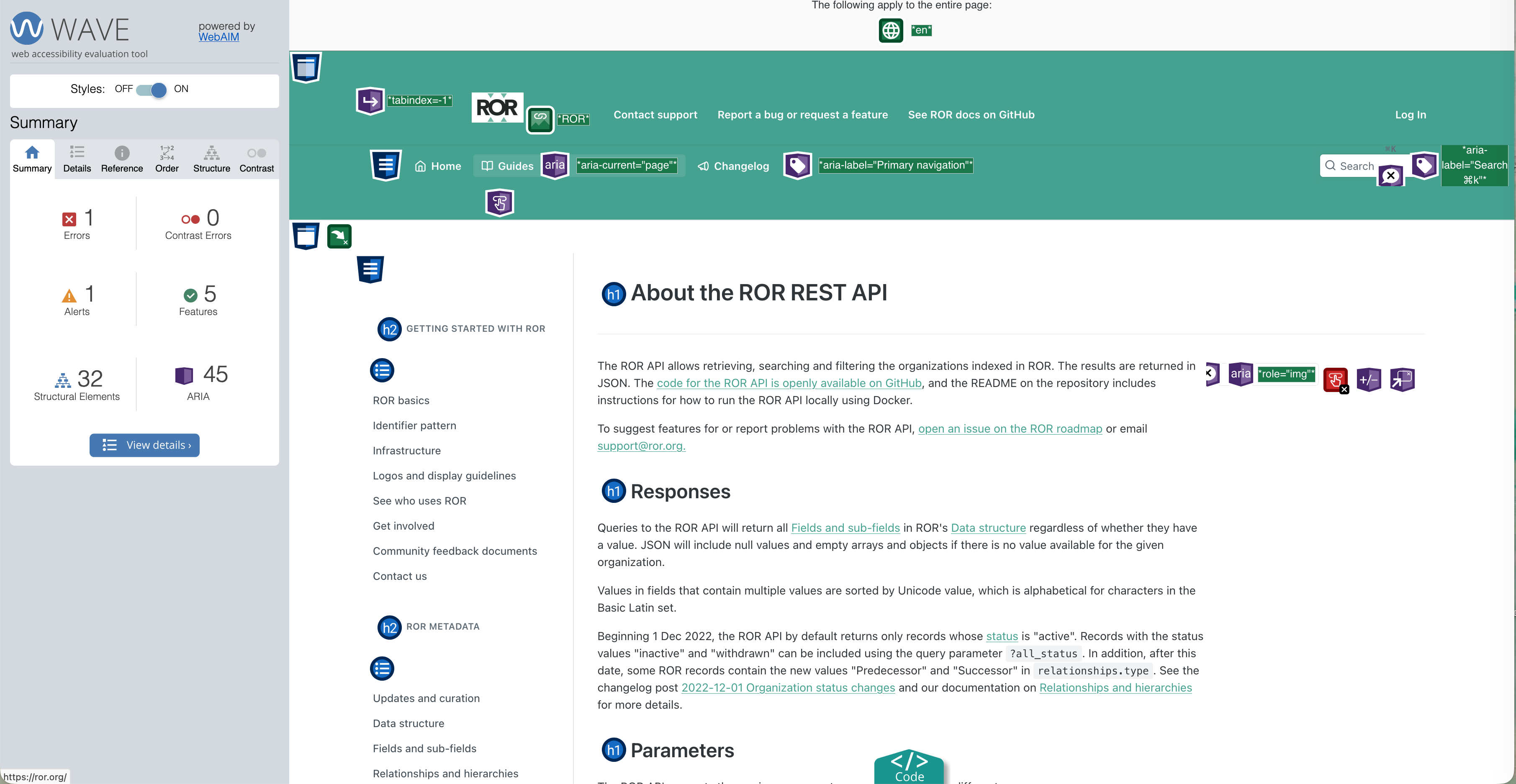 ROR technical documentation with WAVE evaluation.